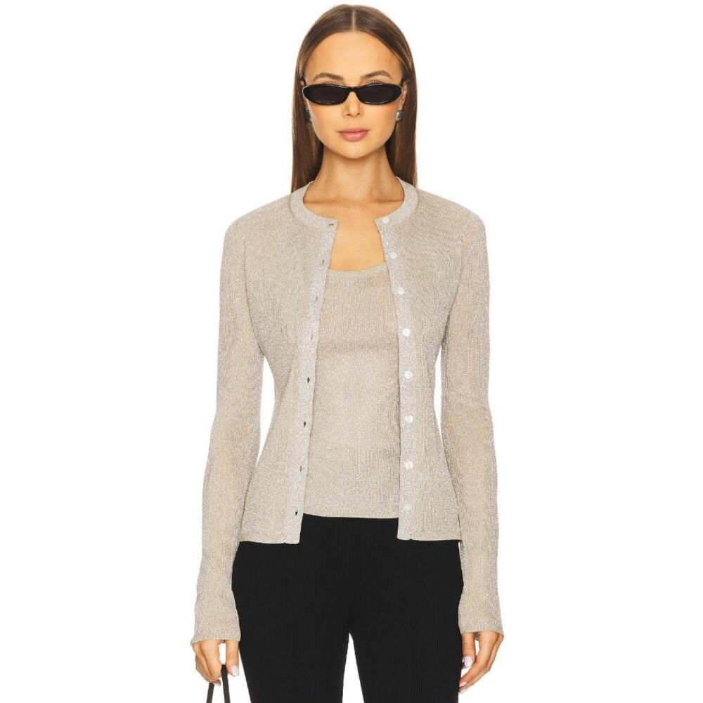 A.L.C. Fisher Fine Lurex Cardigan in Light Gold